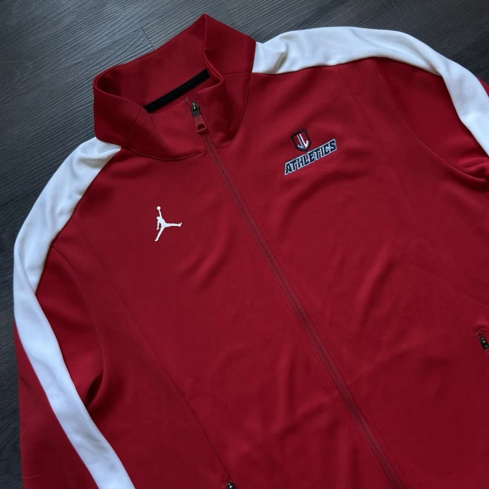 Air Jordan Full Zip Track Jacket Stripe Mens XL Red White Warmup DRI-FIT Pockets